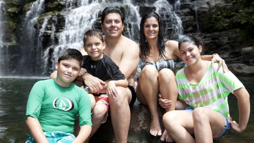 Esteban, Monica, Carolina, Andres and Mariano at waterfall