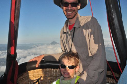 Matt and Baden in balloon with ArenalVolcano in background